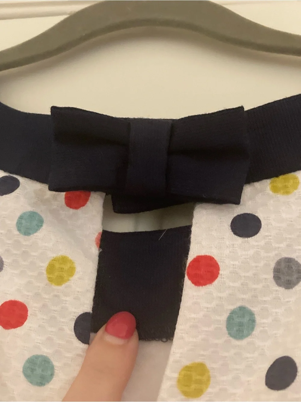 Florence Eiseman Girls White Multicolor Polka Dot Dress with Navy Trim